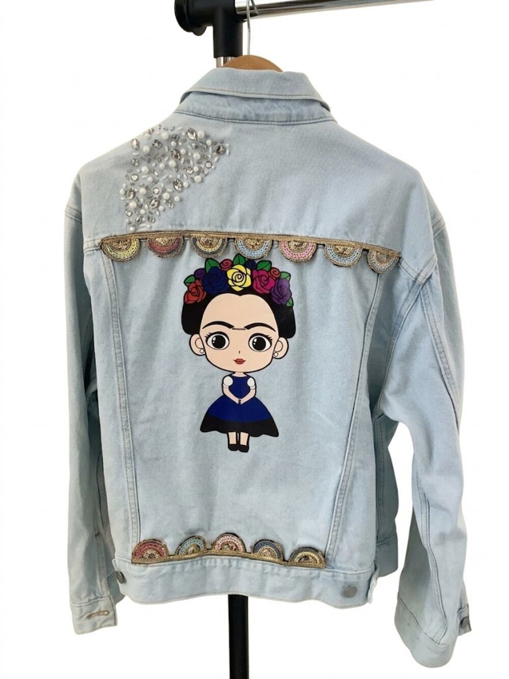 OOAK Custom Levi’s Beaded Sacred Heart & Frida Trucker Jacket Hand-EmbroideredXL - Picture 2 of 15